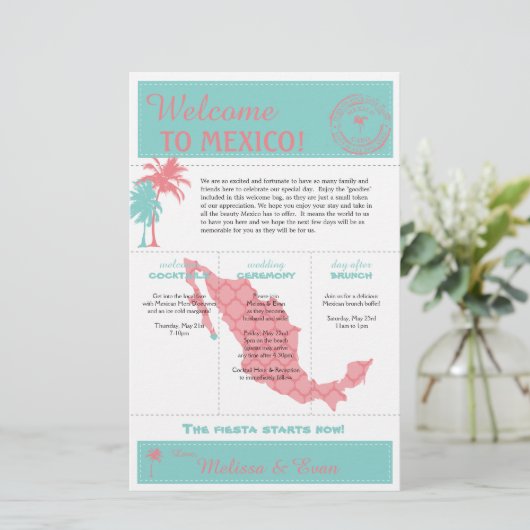 Blauwgroen Coral Cabo Mexico Weddenschap Welkomstb (Staand voorkant)