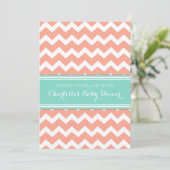 Blauwgroen Coral Chevron Custom Baby Shower-uitnod Kaart (Staand voorkant)