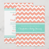 Blauwgroen Coral Chevron Custom Baby Shower-uitnod Kaart (Voorkant / Achterkant)