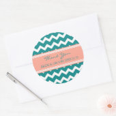 Blauwgroen Coral Chevron Dank u Wedding Favoriete  Ronde Sticker (Envelop)