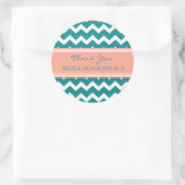 Blauwgroen Coral Chevron Dank u Wedding Favoriete  Ronde Sticker (Tas)