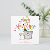 Blauwgroen Coral Gold Glitter Happy New Year Champ Feestdagenkaart (Staand voorkant)