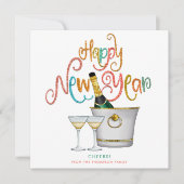 Blauwgroen Coral Gold Glitter Happy New Year Champ Feestdagenkaart (Voorkant)