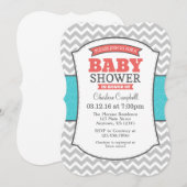 Blauwgroen Coral Gray Chevron Baby shower Kaart (Voorkant / Achterkant)