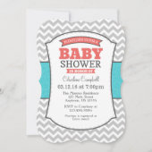 Blauwgroen Coral Gray Chevron Baby shower Kaart (Voorkant)