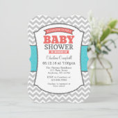 Blauwgroen Coral Gray Chevron Baby shower Kaart (Staand voorkant)