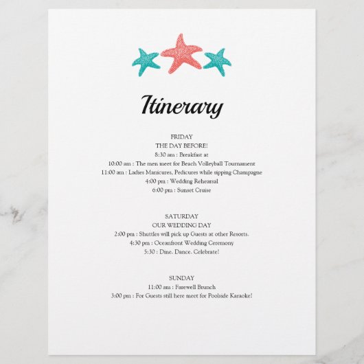 Blauwgroen Coral Mexico Wedding Welcome Letter (Achterkant)