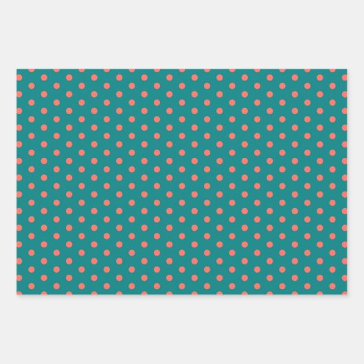 Blauwgroen Coral Polka Dot Gift Wrapping Paper (Voorkant)