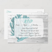 Blauwgroen Coral RSVP Wedding Briefkaart (Voorkant / Achterkant)