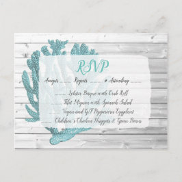 Blauwgroen Coral RSVP Wedding Briefkaart