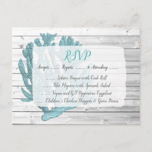 Blauwgroen Coral RSVP Wedding Briefkaart (Voorkant)