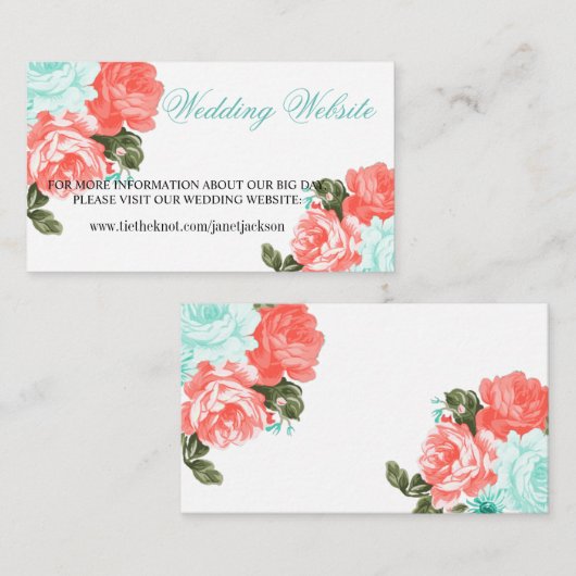  Blauwgroen Coral Wedding Flower-Wedding Website Informatiekaartje (Voorkant / Achterkant)