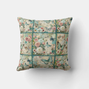 Blauwgroen Cottagecore Bloemen Quilt Patroon Kussen