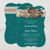 Blauwgroen Country Burlap Lace String Lights Weddi Kaart (Voorkant / Achterkant)
