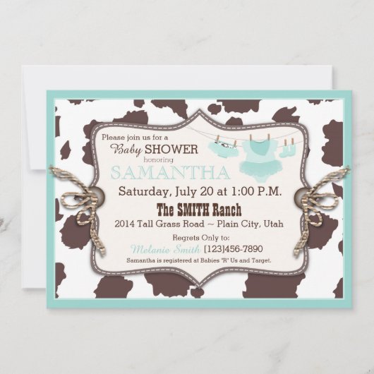 Blauwgroen Cowgirl Baby shower Tutu Kaart (Voorkant)