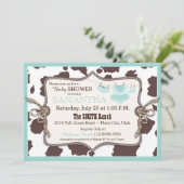 Blauwgroen Cowgirl Baby shower Tutu Kaart (Staand voorkant)