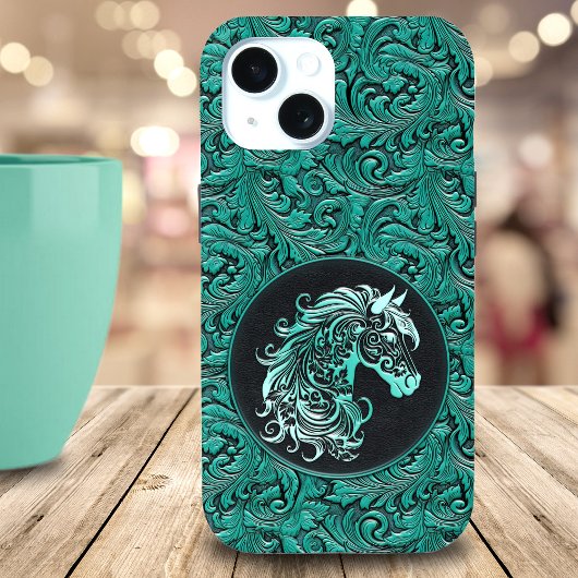 Blauwgroen cowgirl bloemengereedschap lederen paar Case-Mate iPhone case