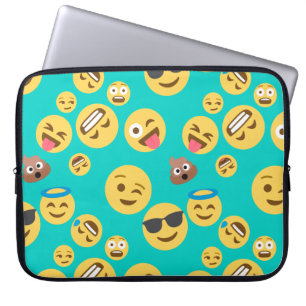 Blauwgroen Crazy Emoji Pattern Laptop Sleeve