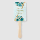 Blauwgroen Creamy Gold Florals Weddenschap Harteli Handwaaier (Achterkant)