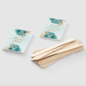 Blauwgroen Creamy Gold Florals Weddenschap Harteli Handwaaier (Niet-gemonteerd)