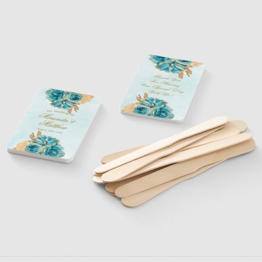 Blauwgroen Creamy Gold Florals Weddenschap Harteli Handwaaier (Niet-gemonteerd)