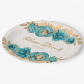 Blauwgroen Creamy Gold Waterverf Florals Vrijgezel Papieren Bordje (Gekanteld)