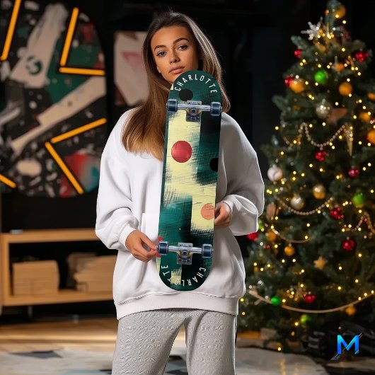 Blauwgroen, Crème, Rood Abstract Geometrisch Skate Persoonlijk Skateboard