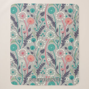Blauwgroen & Crimson Dandelion Dream – Gestileerde Sherpa Deken