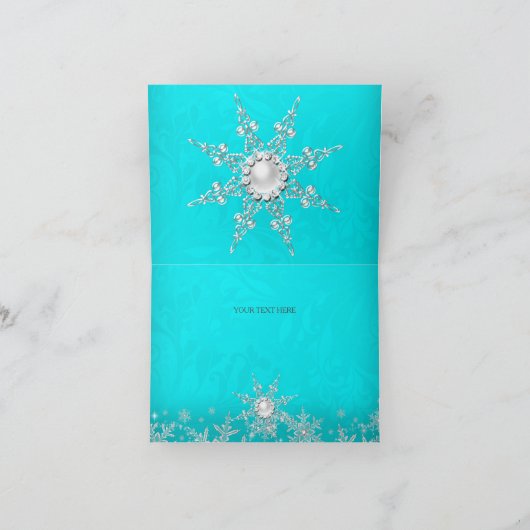 Blauwgroen Crystal Pearl Sneeuwvlok Silver Dank u  Bedankkaart (Binnen)