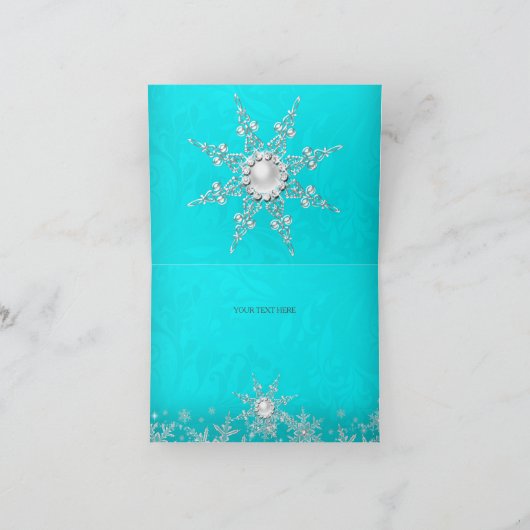 Blauwgroen Crystal Pearl Sneeuwvlok Silver Dank u Bedankkaart (Binnen)