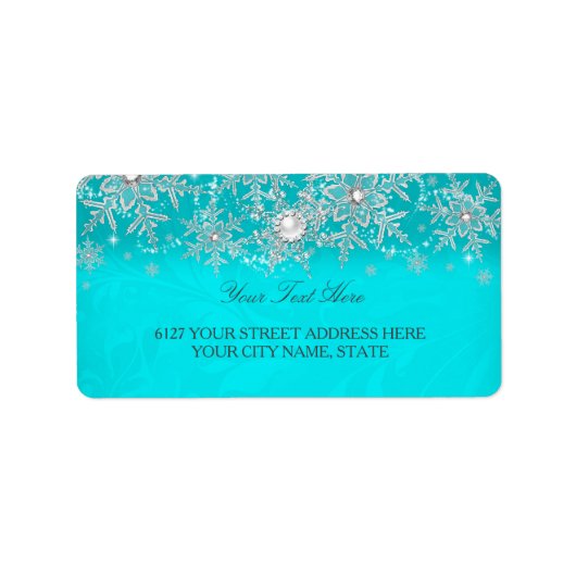 Blauwgroen Crystal Pearl Sneeuwvlok Zilver Adresla Etiket (Voorkant)