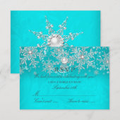 Blauwgroen Crystal Pearl Sneeuwvlok Zilver Winter  RSVP Kaartje (Voorkant / Achterkant)