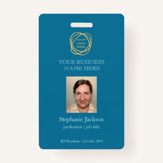 Blauwgroen Custom Employee Photo Company Logo QR C Badge (Voorkant)