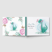 Blauwgroen Cute Dinosaur met Butterfly Baby shower Gastenboek (Volledig)