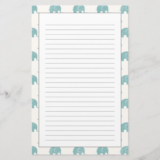 Blauwgroen Cute Elephant Patroon Briefpapier (Voorkant)