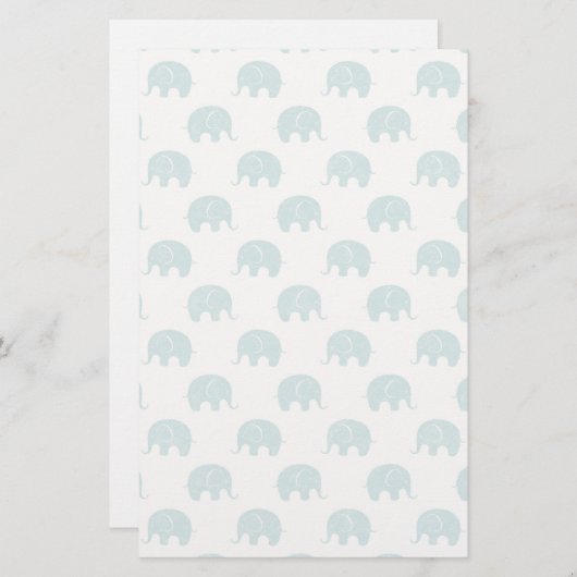 Blauwgroen Cute Elephant Patroon Briefpapier (Voorkant / Achterkant)