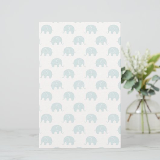 Blauwgroen Cute Elephant Patroon Briefpapier (Staand voorkant)