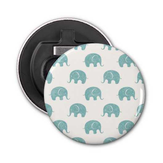 Blauwgroen Cute Elephant Patroon Button Flesopener (Voorkant)