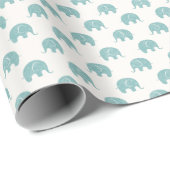 Blauwgroen Cute Elephant Patroon Cadeaupapier (Rol Hoek)