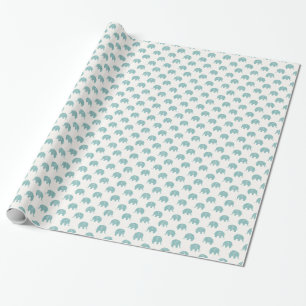 Blauwgroen Cute Elephant Patroon Cadeaupapier