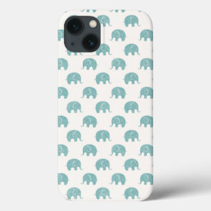 Blauwgroen Cute Elephant Patroon iPhone 13 Hoesje