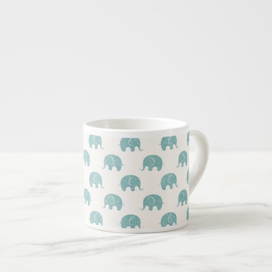 Blauwgroen Cute Elephant Patroon Espresso Kop (Voorkant rechts)