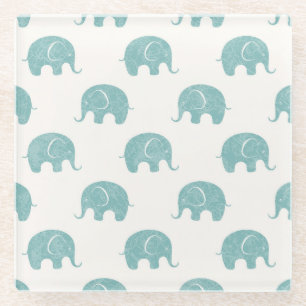 Blauwgroen Cute Elephant Patroon Glazen Onderzetter