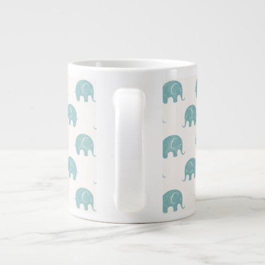 Blauwgroen Cute Elephant Patroon Grote Koffiekop (Achterkant)
