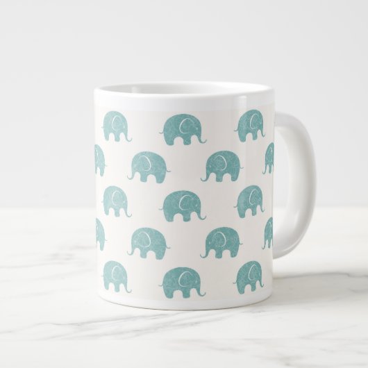 Blauwgroen Cute Elephant Patroon Grote Koffiekop (Voorkant rechts)