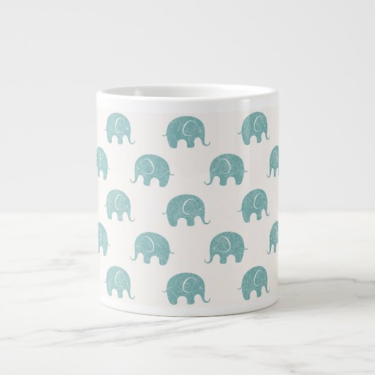 Blauwgroen Cute Elephant Patroon Grote Koffiekop (Voorkant)