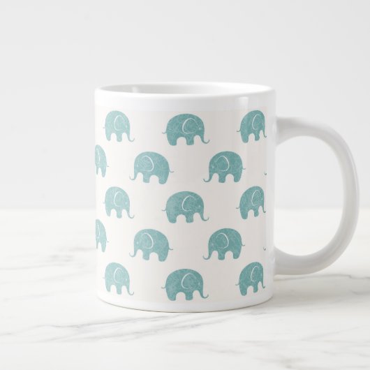Blauwgroen Cute Elephant Patroon Grote Koffiekop (Rechts)