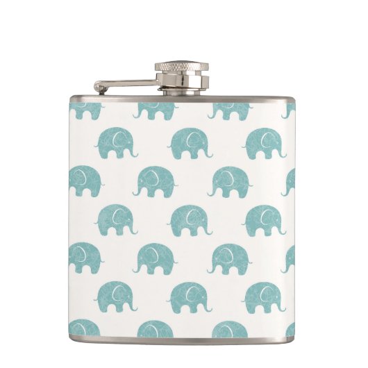 Blauwgroen Cute Elephant Patroon Heupfles (Voorkant)