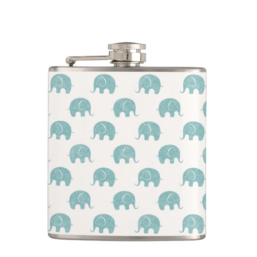 Blauwgroen Cute Elephant Patroon Heupfles (Voorkant)