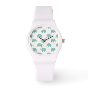 Blauwgroen Cute Elephant Patroon Horloge